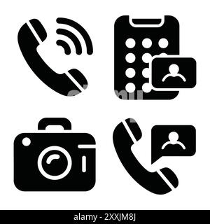 téléphone, icônes, mobile, smartphone, communication, app, technologie, jeu d'icônes de téléphone, appel, contact, appareil, moderne, conception d'interface utilisateur, conception UX, icônes vectorielles Illustration de Vecteur