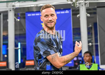 Milan, Italie. 24 août 2024. Marko Arnautovic de l'Inter a vu avant le match de Serie A entre l'Inter et Lecce à Giuseppe Meazza à Milan. Crédit : Gonzales photo/Alamy Live News Banque D'Images