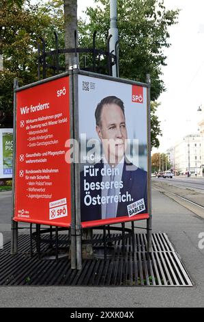 Vienne, Autriche. 1ère vague d'affiches du SPÖ (Parti social-démocrate d'Autriche) pour les élections du Conseil national de 2024 en Autriche. Slogan de l'affiche : pour une meilleure Autriche Banque D'Images