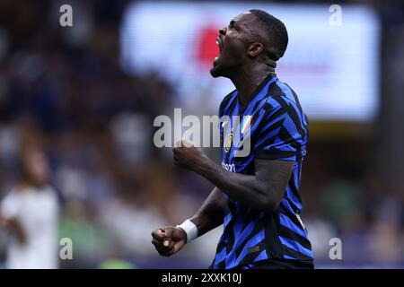 Milano, Italy. 24th Aug, 2024. Marcus Thuram of Fc Internazionale gestures during the Serie A football match beetween Fc Internazionale and Us Lecce at Stadio Giuseppe Meazza on August 24, 2024 in Milan Italy . Credit: Marco Canoniero/Alamy Live News Stock Photo