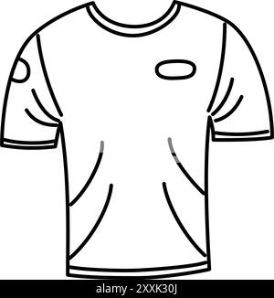 Modèle de conception de t-shirt. Contour de t-shirt à manches courtes noir dessiné à la main. Pour les modèles de conception de vêtements, les logos ou les matériaux de sport. Illustration de Vecteur