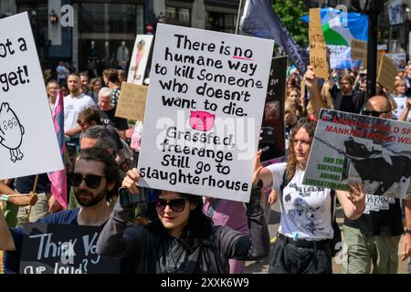 Manifestants lors de la marche nationale pour les droits des animaux. Regent Street, Londres, Royaume-Uni. 17 août 2024 Banque D'Images