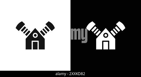 Contour de vecteur de signe de logo de l'icône de pompe de compresseur d'air en noir et blanc Illustration de Vecteur