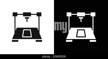 contour de vecteur de signe de logo d'icône d'imprimante 3d en couleur noire et blanche Illustration de Vecteur