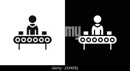 Contour de vecteur de signe de logo d'icône de ligne d'assemblage en couleur noire et blanche Illustration de Vecteur