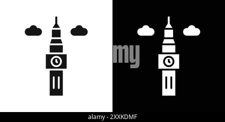 Contour vectoriel de signe de logo Big Ben icône en couleur noire et blanche Illustration de Vecteur