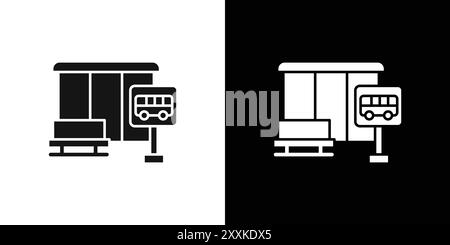 Contour de vecteur de signe de logo d'icône de stand d'arrêt de bus en couleur noire et blanche Illustration de Vecteur