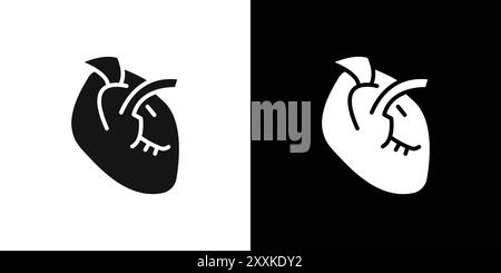 Contour vectoriel de signe de logo d'icône de cardiologie en noir et blanc Illustration de Vecteur