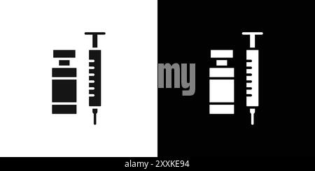 Contour vectoriel de signe d'icône de vaccin COVID 19 en noir et blanc Illustration de Vecteur