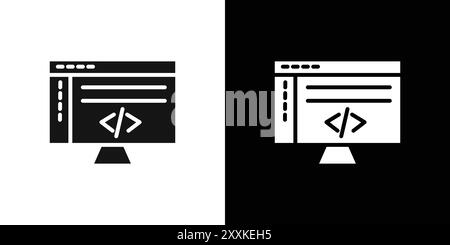 contour vectoriel de signe de logo d'icône de programme de codage en noir et blanc Illustration de Vecteur