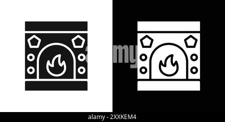 Contour de vecteur de signe de logo d'icône de cheminée en couleur noire et blanche Illustration de Vecteur