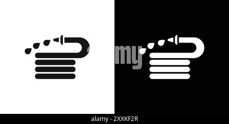 contour de vecteur de signe de logo d'icône de tuyau d'arrosage en couleur noire et blanche Illustration de Vecteur