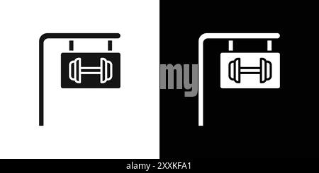 contour vectoriel de signe d'icône de centre de fitness de gym en noir et blanc Illustration de Vecteur