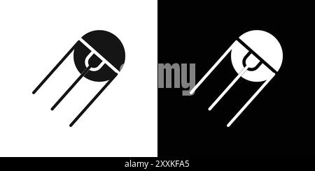 Contour vectoriel de signe de logo d'icône linéaire sputnik en noir et blanc Illustration de Vecteur