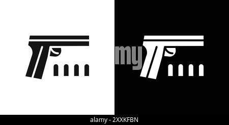 Arme à feu avec icône de munition logo signe vectoriel contour en noir et blanc Illustration de Vecteur