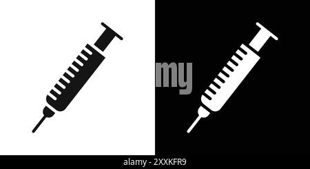 Contour de vecteur de signe de logo d'icône de seringue d'insuline en couleur noire et blanche Illustration de Vecteur