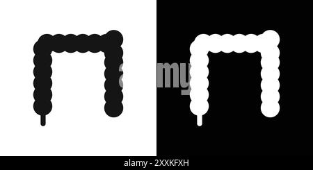 Contour vectoriel de signe de logo d'icône de gros intestin en couleur noire et blanche Illustration de Vecteur