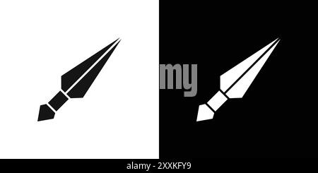 Kunai lancer couteau logo logo logo contour vectoriel en couleur noire et blanche Illustration de Vecteur