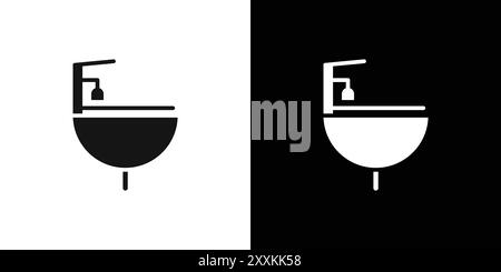 contour de vecteur de signe de logo d'icône de lavabo en couleur noire et blanche Illustration de Vecteur