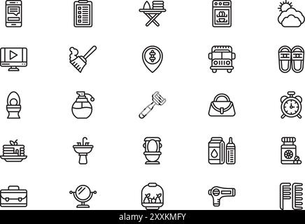 La collection d'icônes de routine du matin est une illustration vectorielle avec un trait modifiable. Illustration de Vecteur