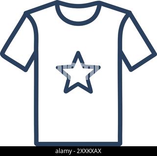 T-shirt avec icône de motif étoile. Icône de ligne simple d'un t-shirt avec un motif étoile sur le devant. Parfait pour une utilisation dans les sites Web, les applications et les présentations. Illustration de Vecteur