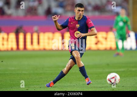Barcelone, Espagne. 24 août 2024. Pedro Gonzalez Pedri du FC Barcelone lors du match la Liga EA Sports entre le FC Barcelone et l'Athletic Club a joué au stade Lluis Companys le 24 août 2024 à Barcelone, en Espagne. (Photo de Bagu Blanco/PRESSINPHOTO) crédit : AGENCE SPORTIVE PRESSINPHOTO/Alamy Live News Banque D'Images