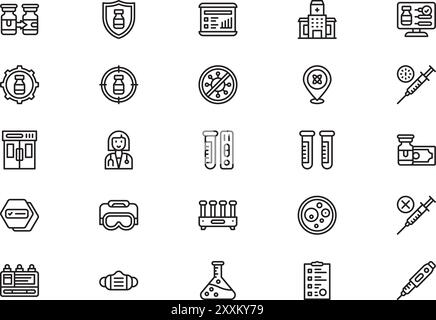 La collection d'icônes de développement de vaccins est une illustration vectorielle avec un trait modifiable. Illustration de Vecteur