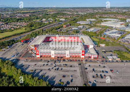 Vue aérienne générale du stade Bet365, Stoke-on-Trent, Angleterre, Royaume-Uni le 24 août 2024 crédit : Every second Media/Alamy Live News Banque D'Images