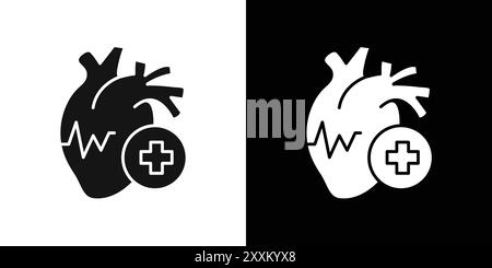 Icône cardiologie ensemble de symboles ou de signes vectoriels dans un contour noir et blanc Illustration de Vecteur