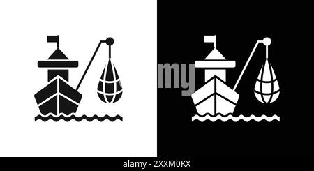 Icône de pêche industrielle symbole vectoriel ou collection d'ensemble de signe dans un contour noir et blanc Illustration de Vecteur