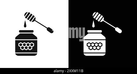 Pot de miel avec icône de plongeur symbole vectoriel ou collection d'ensemble de signe dans un contour noir et blanc Illustration de Vecteur