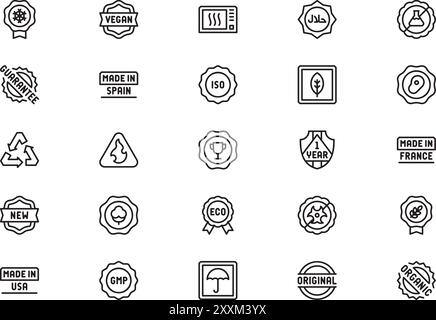La collection d'icônes d'étiquettes de produit est une illustration vectorielle avec un trait modifiable. Illustration de Vecteur