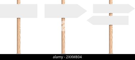 ensemble de poteaux de signalisation en bois. panneau de signalisation vierge pour la direction de pointage. Illustration vectorielle Illustration de Vecteur