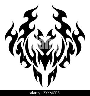 Le design représente un tatouage audacieux et puissant d'un phénix émergeant des flammes. Rendues dans un style tribal, les lignes noires sont nettes et fluides, c Illustration de Vecteur