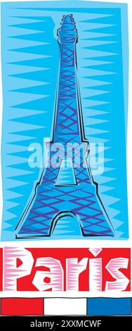 Clipart de Paris coloré dessiné à la main Tour Eiffel isolé sur fond bleu illustration vectorielle de conception Illustration de Vecteur