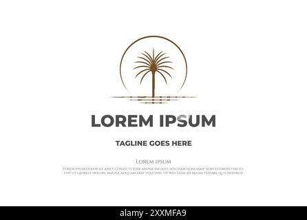 Sunrise Sunrise Arabian Middle East palmier date Tree avec Desert logo Design Vector Illustration de Vecteur
