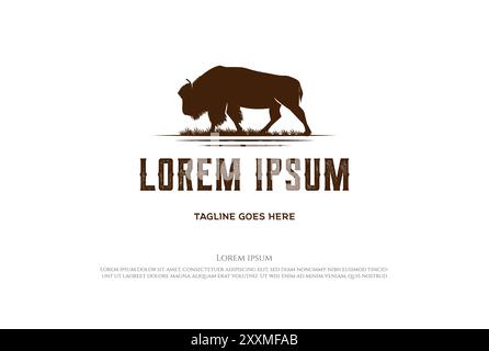 Wild Bison Bull Buffalo Angus Silhouette Steak Vintage rétro logo Design vecteur Illustration de Vecteur