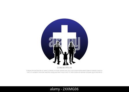 Simple minimaliste Jésus Christian Cross avec Silhouette de famille pour Church School logo Design Vector Illustration de Vecteur