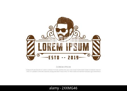 Vintage rétro barbe homme masculin ou masculin gentleman pour Barbershop Haircut logo Design Vector Illustration de Vecteur