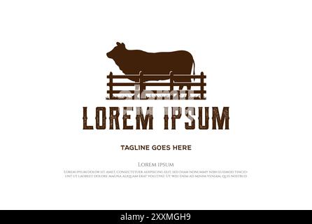 Vintage Retro Angus Cow Bull bétail pour campagne rurale Farm logo Design Vector Illustration de Vecteur
