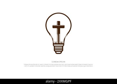Ampoule ou lampe avec vecteur de conception de logo Jesus Christian Cross Illustration de Vecteur