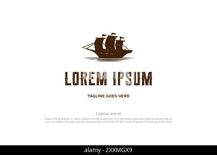 Vintage rétro rustique bateau à voile Silhouette logo Design vecteur Illustration de Vecteur