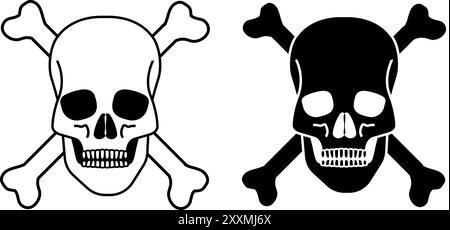 Crâne et os croisés noirs et blancs isolés sur fond blanc Illustration de Vecteur