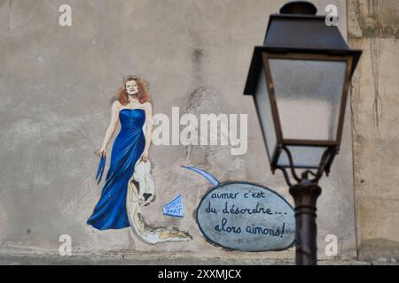 Le mur je t'aime à Montmartre Banque D'Images