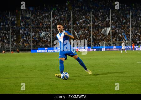 Niccolo Corrado Brescia Calcio FC lors du match du championnat italien de football Serie B entre le Brescia Calcio FC et le stade A.S. Cittadella 1973 Rigamonti le 24 août 2024, Brixia, Italie. Lors de Brescia Calcio vs AS Cittadella, match de football italien Serie B à Brescia, Italie, 24 août 2024 Banque D'Images