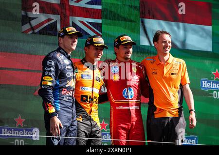 VERSTAPPEN Max (Ned), Red Bull Racing RB20, NORRIS Lando (gbr), McLaren F1 Team MCL38, LECLERC Charles (mco), Scuderia Ferrari SF-24, portrait lors du Grand Prix des pays-Bas Heineken de formule 1 2024, 15e manche du Championnat du monde de formule 1 2024 du 23 au 25 août 2024 sur le circuit Zandvoort, à Zandvoort, pays-Bas Banque D'Images