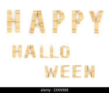 Happy Halloween mots sur fond blanc, Alphabet bois dominos types blocs Banque D'Images
