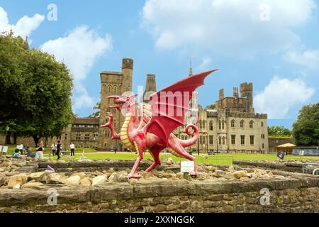 Modèle de dragon rouge dans le sol de Cardiff Castle Wale Banque D'Images