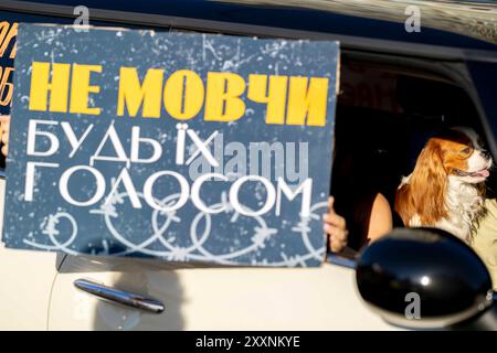 Kiev, ville de Kiev, Ukraine. 25 août 2024. Gratuit Azovstal protestation de la famille et des amis des soldats qui sont détenus en captivité par la Russie. Les soldats se sont rendus à la Russie le 20 mai 2022 pour sauver des vies au fer d'Azovstal et voler les ouvrages de Marioupol. Certains ont été relâchés, beaucoup sont toujours détenus en captivité russe. Avec la récente capture de nombreux conscrits russes à Koursk, l'espoir d'échanges de prisonniers de guerre augmente. Banque D'Images