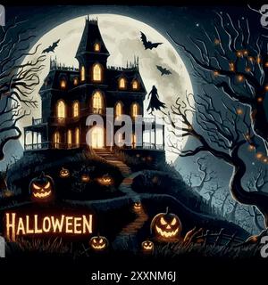 Joyeux Halloween- Une nuit de frissons et de frissons! Illustration de Vecteur
